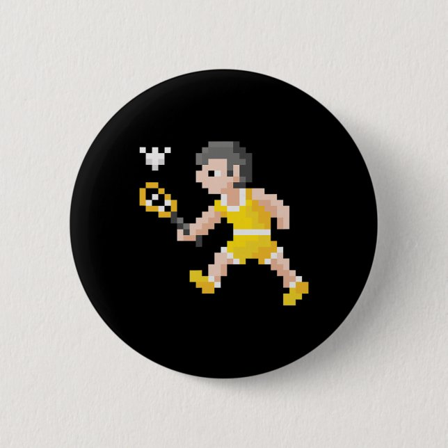 Retro 80s Video Game Pixel Art Badminton Player  Button (Front)