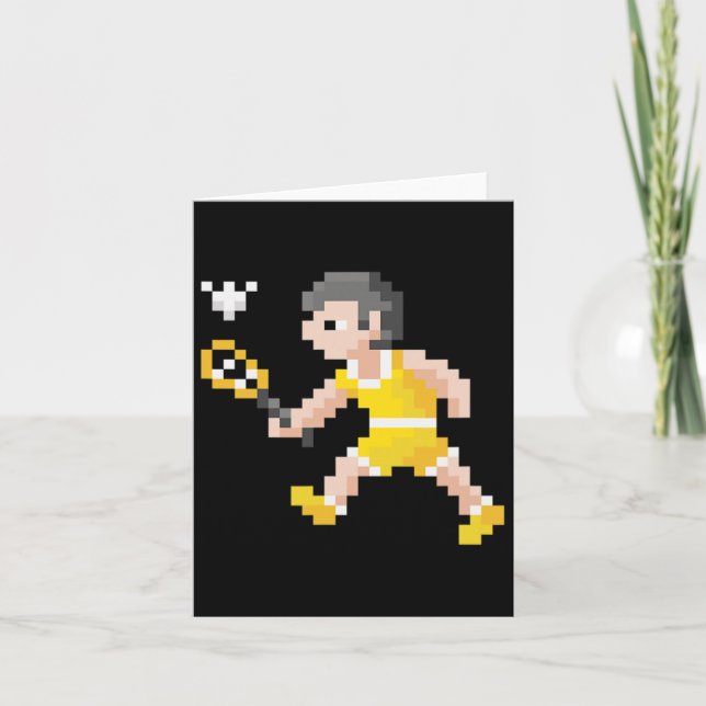 Retro 80s Video Game Pixel Art Badminton Player  Card (Front)
