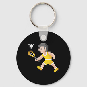 Retro 80s Video Game Pixel Art Badminton Player  Keychain