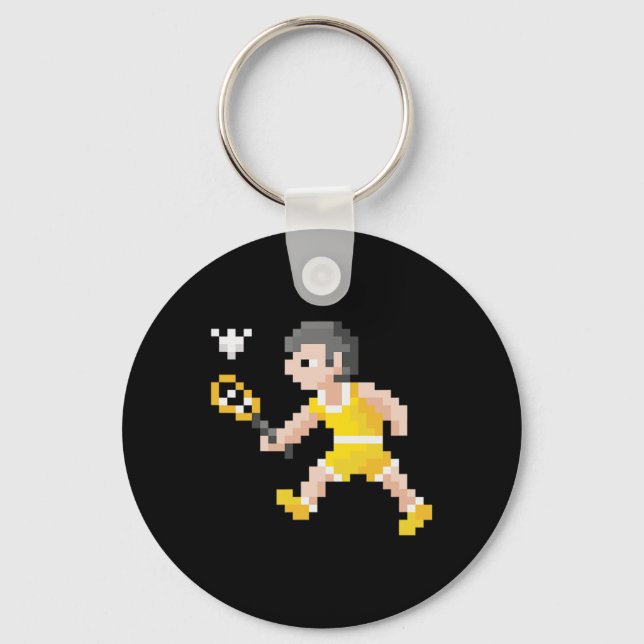 Retro 80s Video Game Pixel Art Badminton Player  Keychain (Front)
