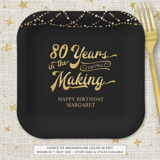 Retro 80th Birthday 80 Years in the Making Lights Paper Plates (Creator Uploaded)