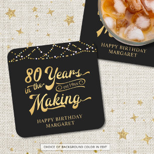 Retro 80th Birthday 80 Years in the Making Lights Square Paper Coaster