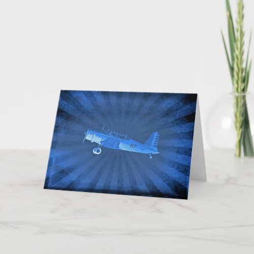 Retro 87 Airplane Blue Greeting Card