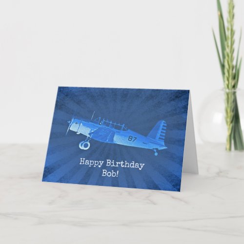 Retro 87 Airplane Blue Happy Birthday Card