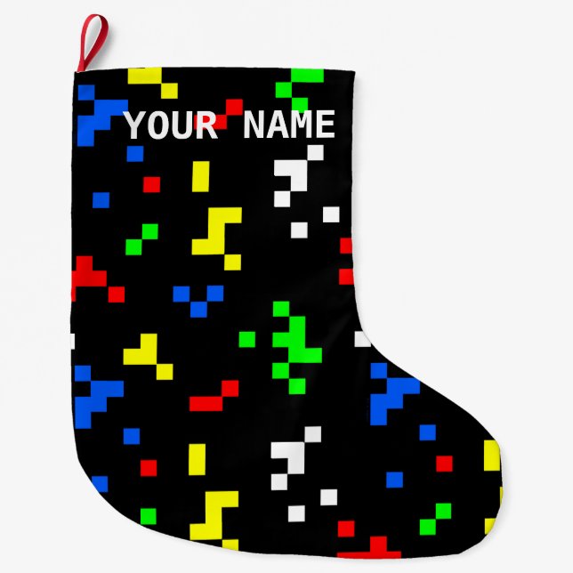 Retro 8 Bit Video Game Graphics Pattern Large Christmas Stocking (Front)
