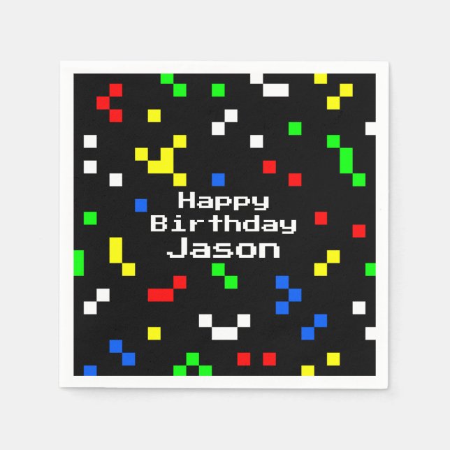 Retro 8 Bit Video Game Graphics Pattern Napkins (Front)