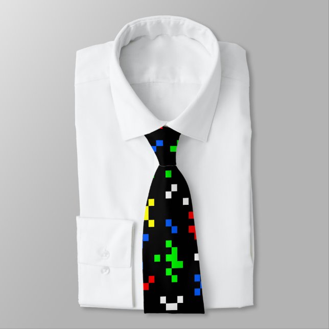 Retro 8 Bit Video Game Graphics Pattern Neck Tie (Tied)