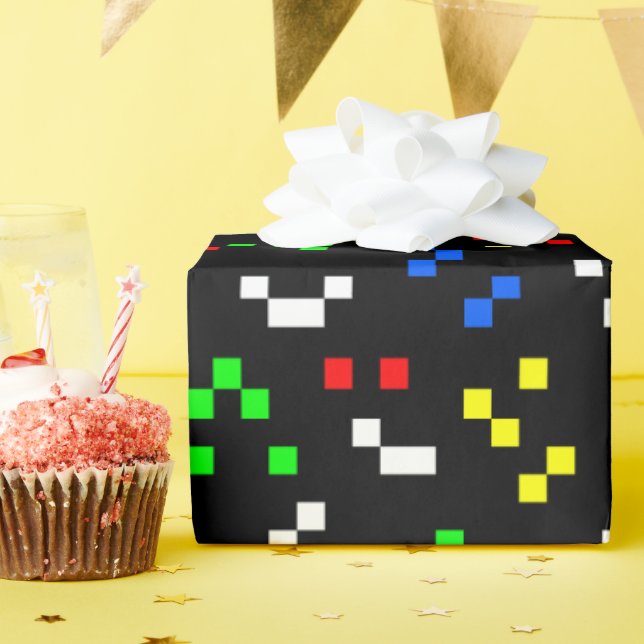 Retro 8 Bit Video Game Graphics Pattern Wrapping Paper (Birthday Party)