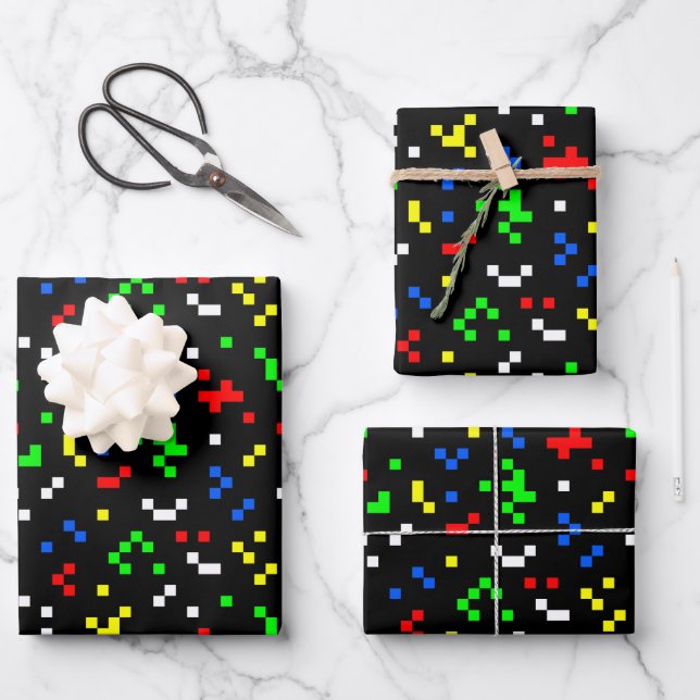 Retro 8 Bit Video Game Graphics Pattern Wrapping Paper Sheets (Front)