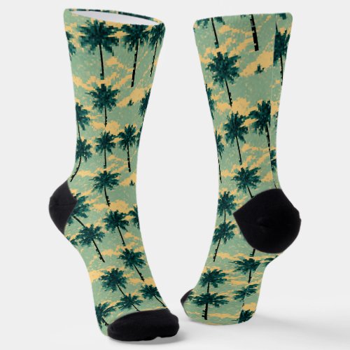 Retro 8bit Pixel Art Palm Tree Socks