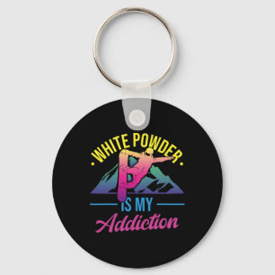 Retro 90s 80s Snowboard White Powder Is My Addicti Keychain