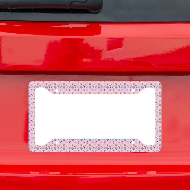 Retro 90s Aesthetic Pink Geometric Pattern License Plate Frame (Creator Uploaded)