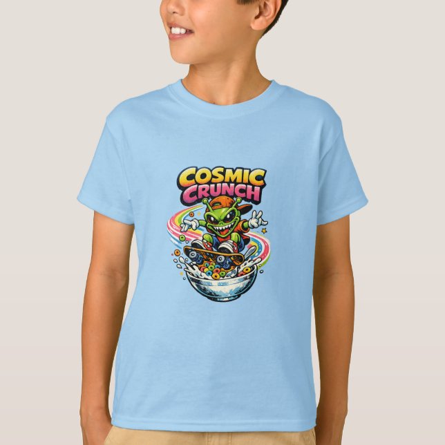 Retro 90s Alien Skate Cereal Cartoon – Cosmic Crun T-Shirt (Front)