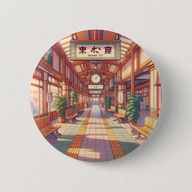 Retro 90s Anime Japan Train Station Button (Front)