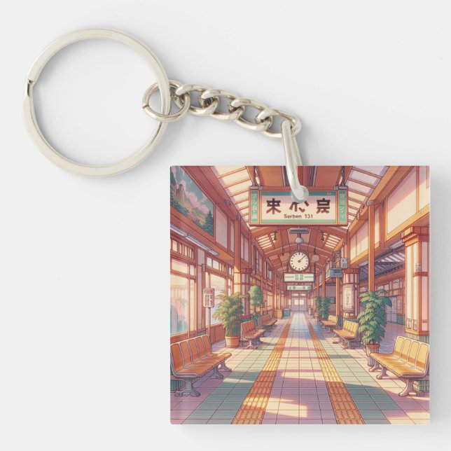 Retro 90s Anime Japan Train Station Keychain (Front)