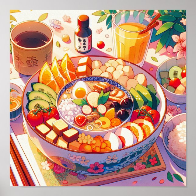 Retro 90s Anime Japanese Food Bowl Aesthetic Poster (Front)