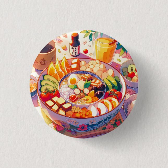 Retro 90s Anime Japanese Food Button (Front)