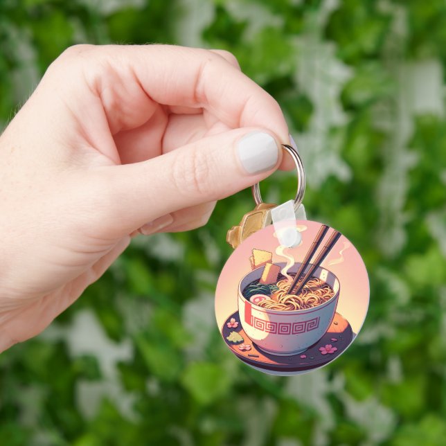 Retro 90s Anime Ramen Noodle Aesthetic Art Keychain (Hand)