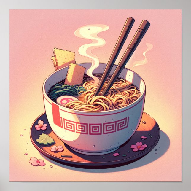 Retro 90s Anime Ramen Noodle Aesthetic Art Poster (Front)
