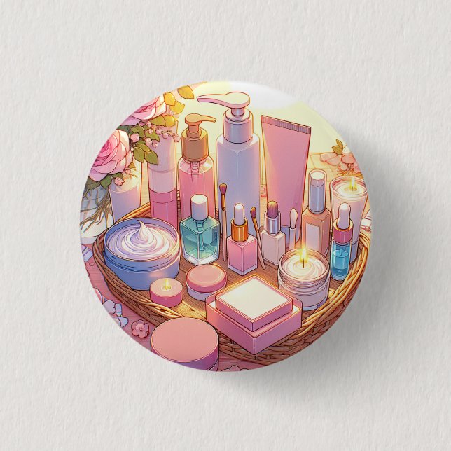 Retro 90s Anime Skin Care Aesthetic Button (Front)