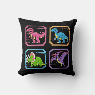Retro 90s Arcade Dinosaur Characters Throw Pillow