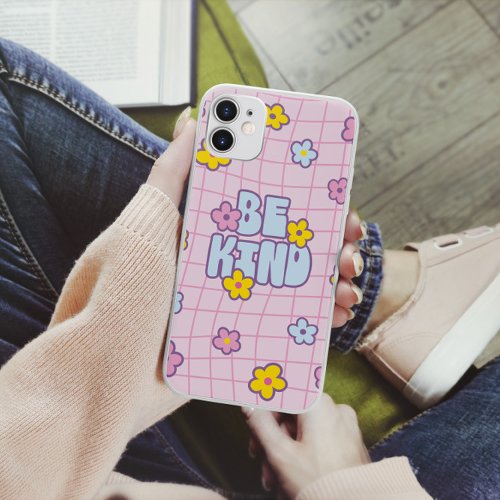 Retro 90s Be Kind Floral Grid Pattern Case_Mate iPhone 14 Case