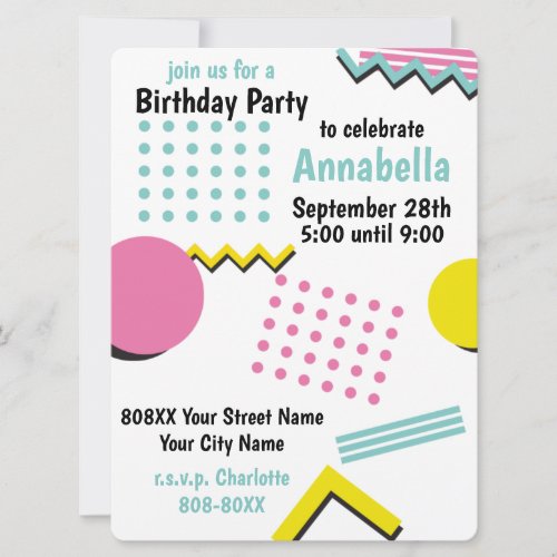 Retro 90s Birthday Nostalgia Memphis Pattern Invitation