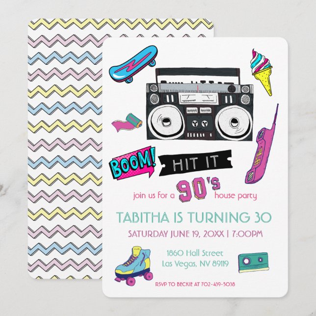 Retro 90's Birthday Party Invitation (Front/Back)