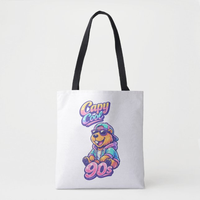 Retro 90s Capy Cool Capybara Tote Bag (Front)