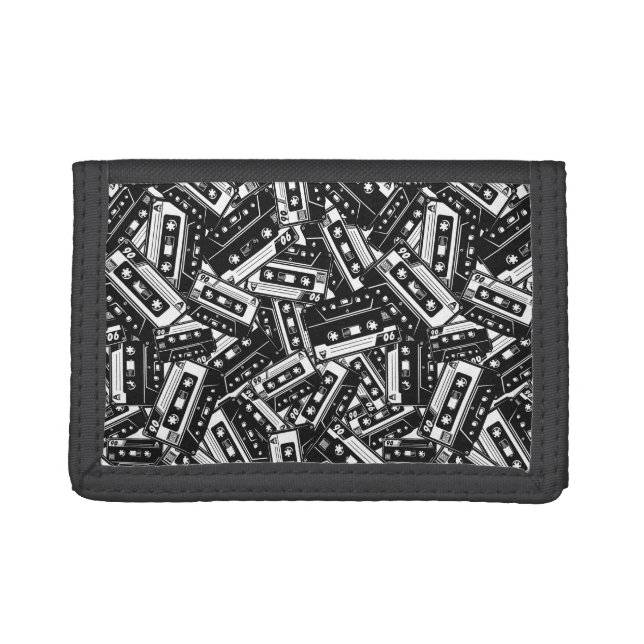 Retro 90s Cassette Tape Pattern Tri-fold Wallet (Front)