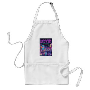 Retro 90s City Pop Night: Neon Tokyo & Osaka Rain Adult Apron