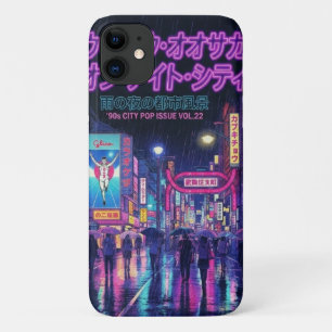 Retro 90s City Pop Night: Neon Tokyo & Osaka Rain iPhone 11 Case