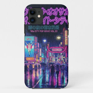 Retro 90s City Pop Night: Neon Tokyo & Osaka Rain iPhone 11 Case