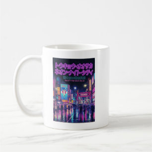 Retro 90s City Pop Night: Neon Tokyo & Osaka Rain Coffee Mug