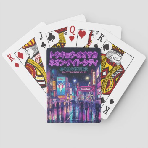 Retro 90s City Pop Night: Neon Tokyo & Osaka Rain  Poker Cards