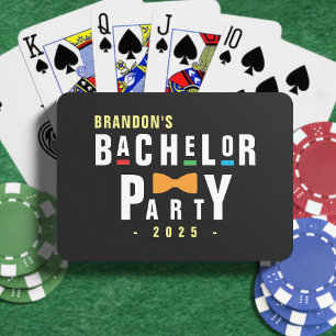Retro 90s Colorful Bowtie Bachelor Party Black Poker Cards