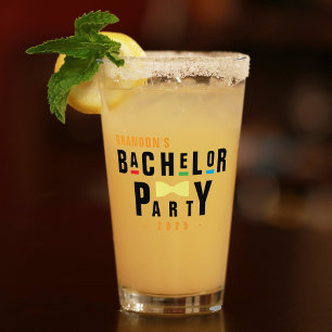 Retro 90s Colorful Bowtie Bachelor Party Glass