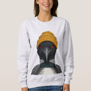Retro 90s Common Loon Wearing Beanie Vintage Bird Sweatshirt