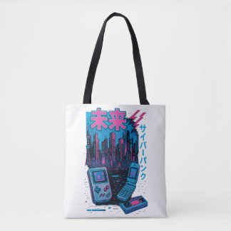 Retro 90s Cyberpunk Neon Tote Bag