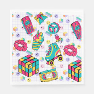 Retro 90s Funky Neon Glow Cassette Tape Birthday Napkins