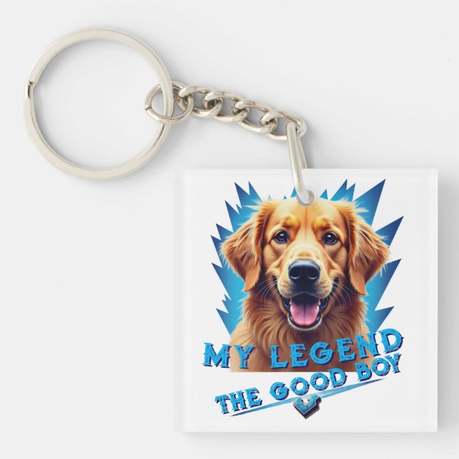Retro 90s Golden Retriever Mascot Custom Gifts Keychain (Front)