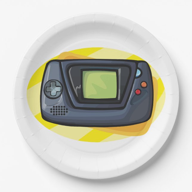 Retro 90s Handheld Game Console Gamer Paper Plates (Front)