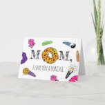 Retro 90's I Love You A Bunchie Mother's Day Card<br><div class="desc">90's themed Mother's day card featuring illustrations of barettes,  claw clips,  and leopard print scrunchie incorporated into text "Mom,  I love you a bunchie."</div>