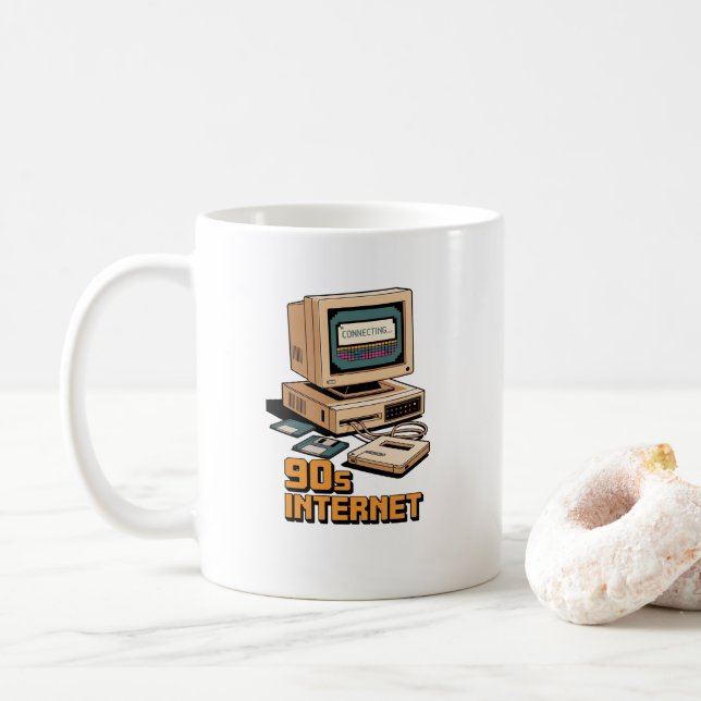 Retro 90s Internet Vintage Computer Illustration – Coffee Mug (With Donut)