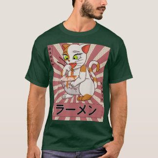 Retro 90s Japanese Kawaii Anime Cat Eating Ramen N T-Shirt