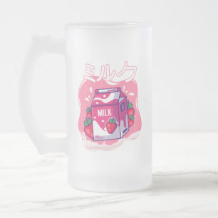 Retro 90s Japanese Kawaii Strawberry Milk Frosted Frosted Glass Beer Mug