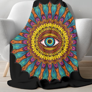 Retro 90s Mandala   Psychedelic Third Eye Graphic Fleece Blanket