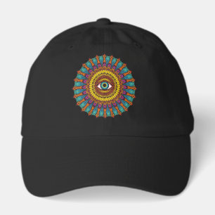 Retro 90s Mandala Third Eye   Psychedelic Graphic Hat