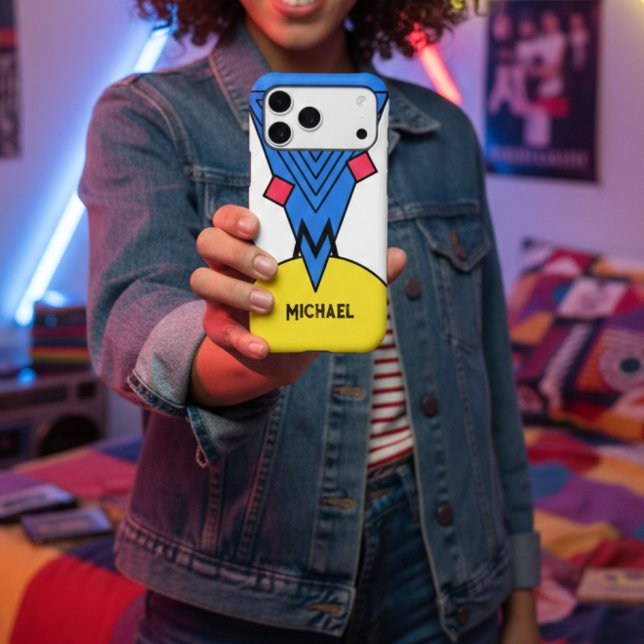 Retro 90s Memphis Bauhaus Blue Yellow Red Monogram Case-Mate iPhone Case (Creator Uploaded)