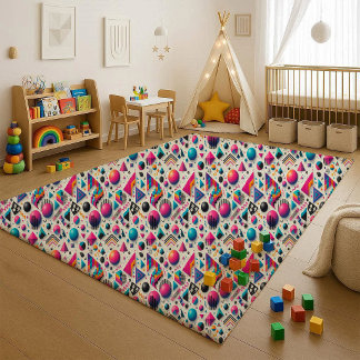 Retro 90s Memphis Geometric Neon Bold Area Rug